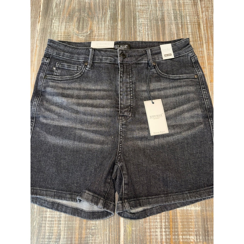 Judy Blue Black High Waist Tummy Control Denim Shorts XL JB150247 BK New